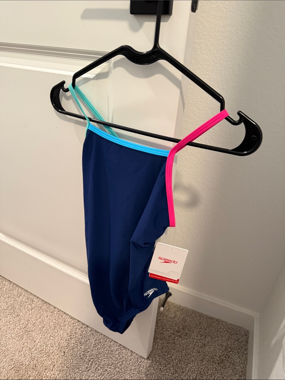 Speedo Navy One-Piece Swimsuit with Pink & Teal Straps